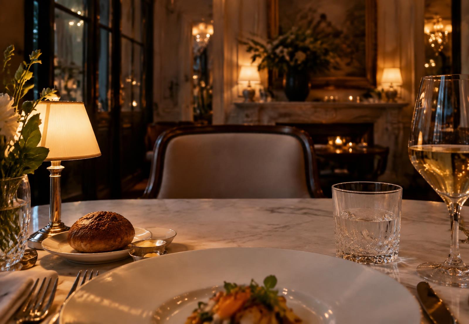 A restaurant table seen from the guest's chair